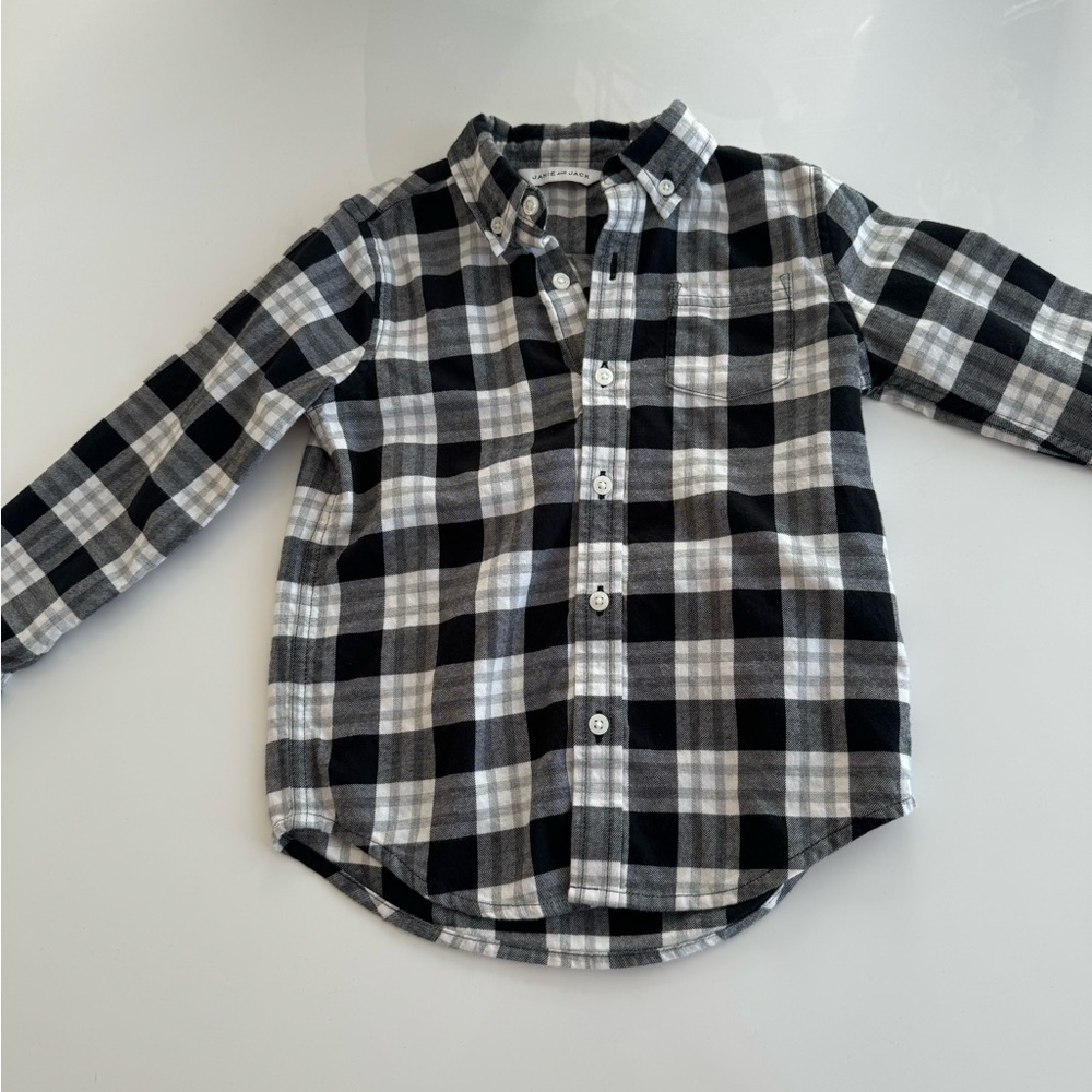 Janie and Jack Oxford button down shirt 4T black and white flannel